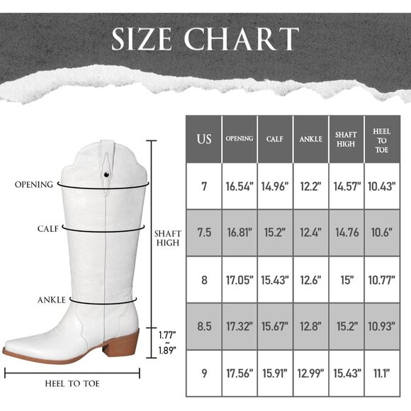 🆕Women White Faux Leather Pointed Toe Chunky Block Heel Vintage Western Boots - Picture 11 of 11